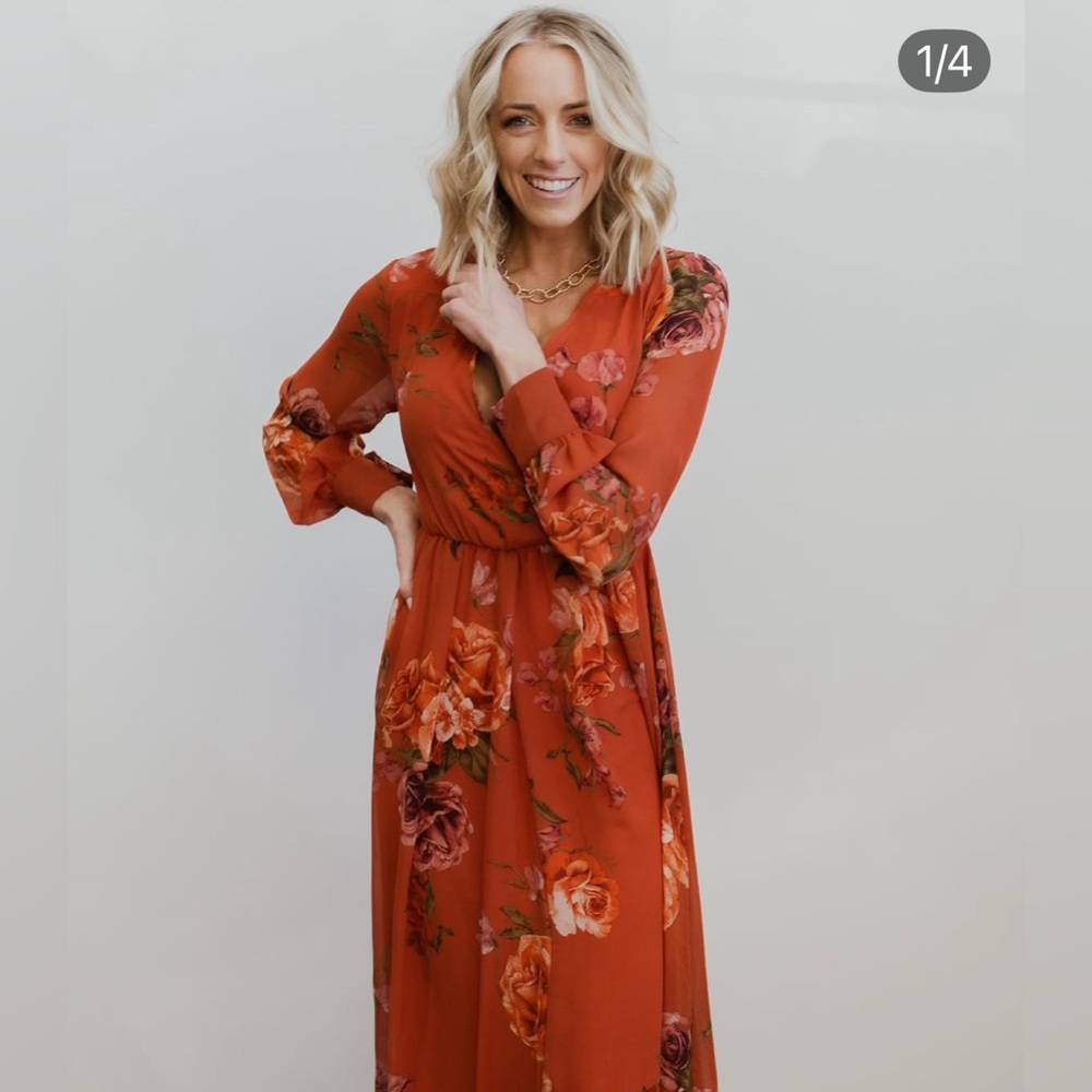 Baltic Born Rust Floral Long Sleeve Maxi Dress NWT - Picture 5 of 8